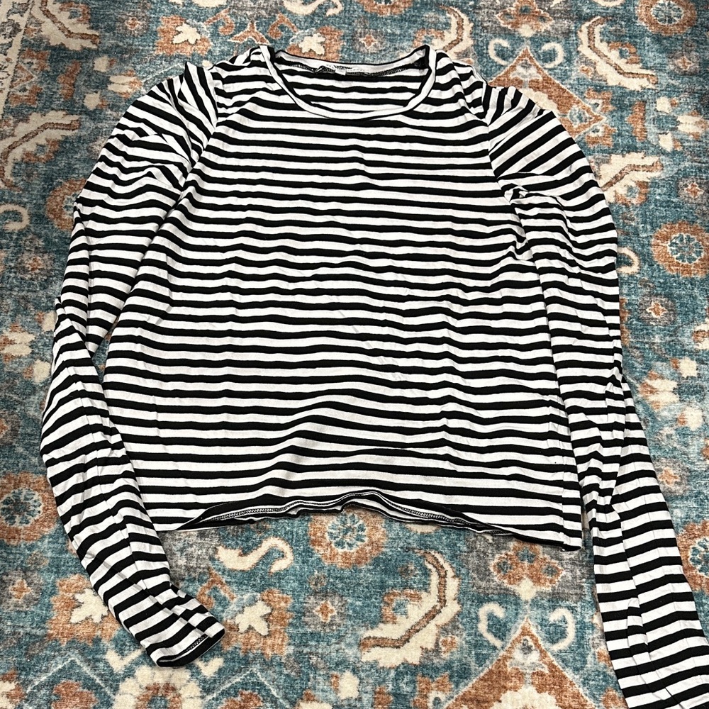 Rebecca Minkoff Janine Long Sleeve Black and White Striped Top